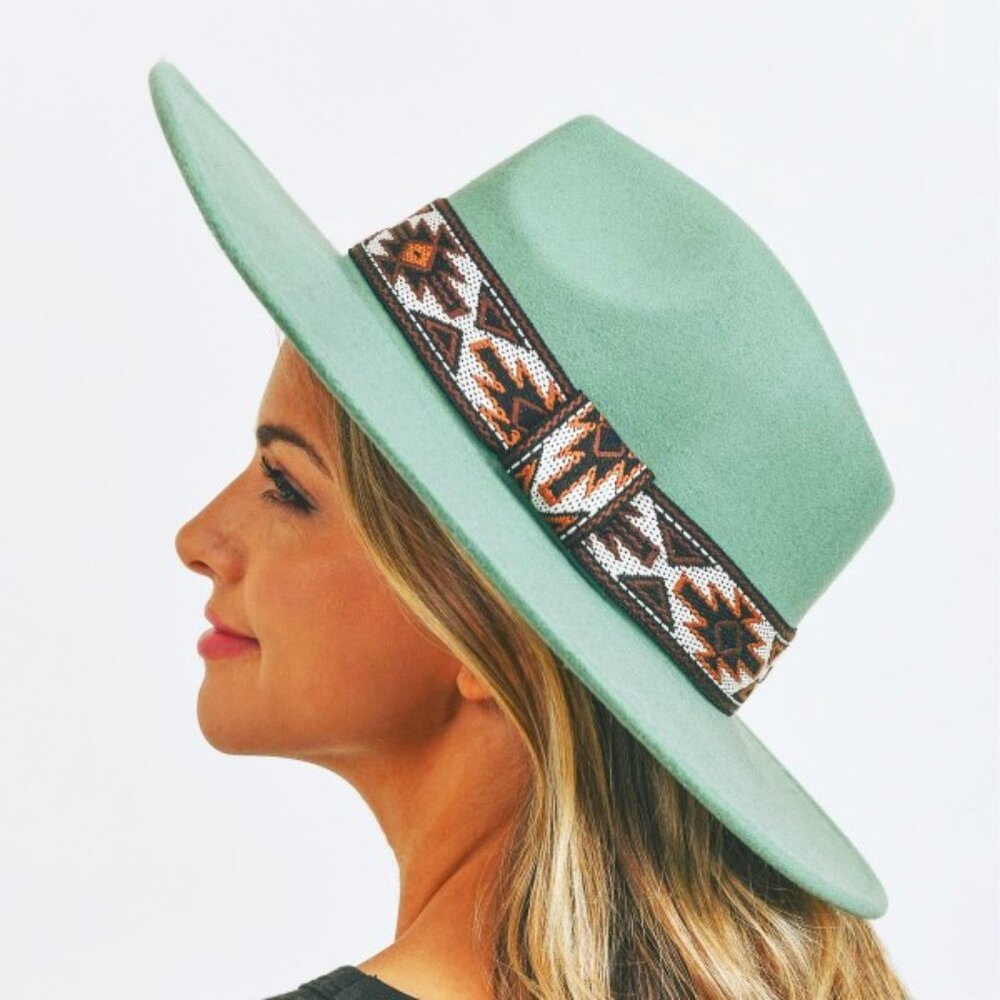 Hat. Turquoise Felt. Southwestern Pattern Band. NWT - Picture 3 of 5